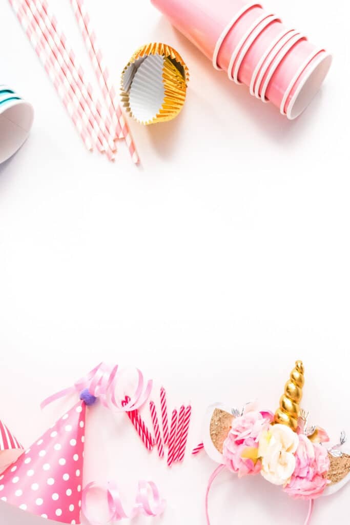 party supplies on white background