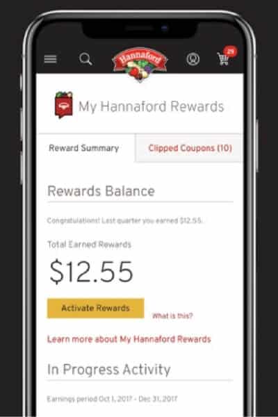 hannaford rewards app account summary balance