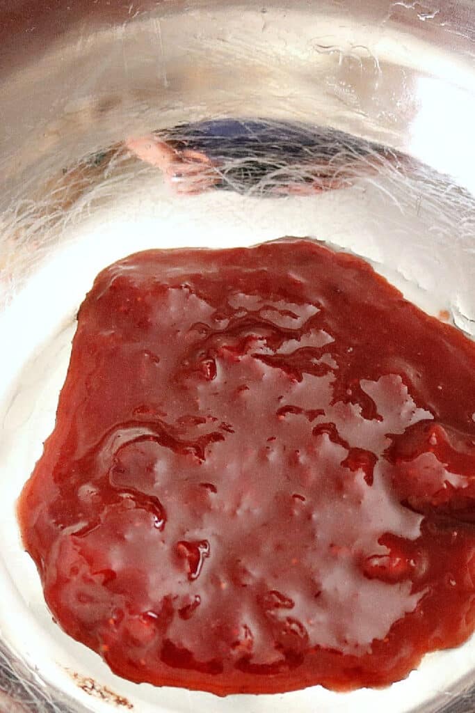 making strawberry sauce - strawberry sauce in metal pan