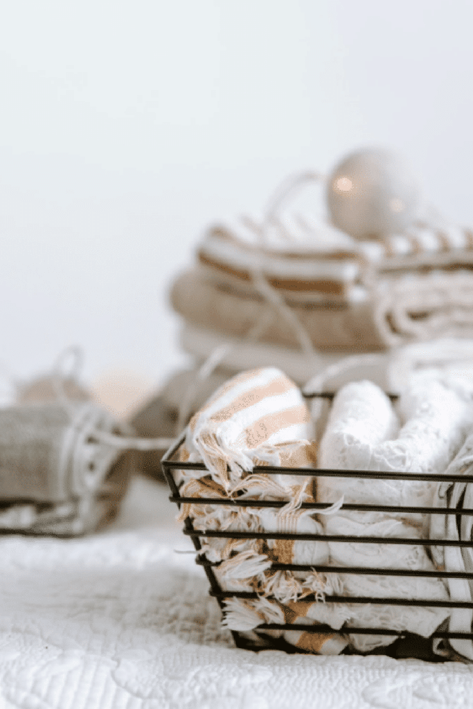 wool dryer balls -pictures folded towels in basket