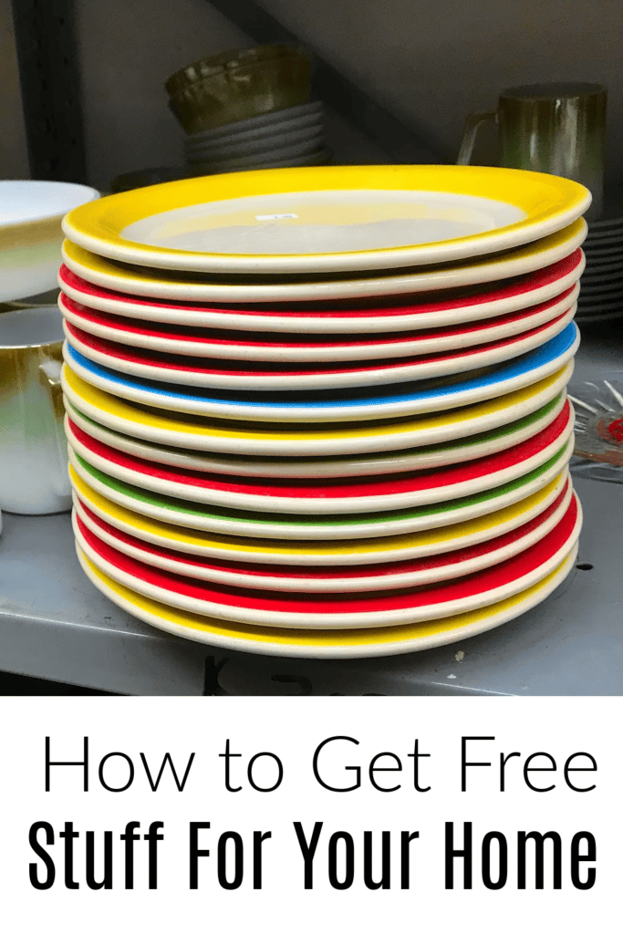 Free Cycle Get free stuff for your home. stack of multicolored dishes to donate