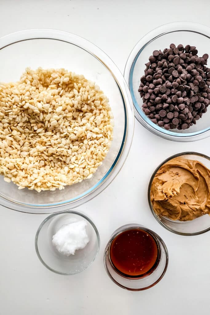 Ingredients needed for vegan chocolate peanut butter crunch bars