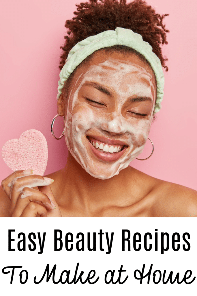 easy beauty recipes to make at home - pictured woman washing her face with a pink sponge in the shape of a heart