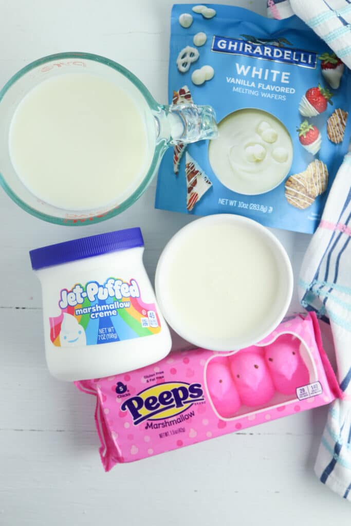 Ingredients for hot white chocolate with peeps