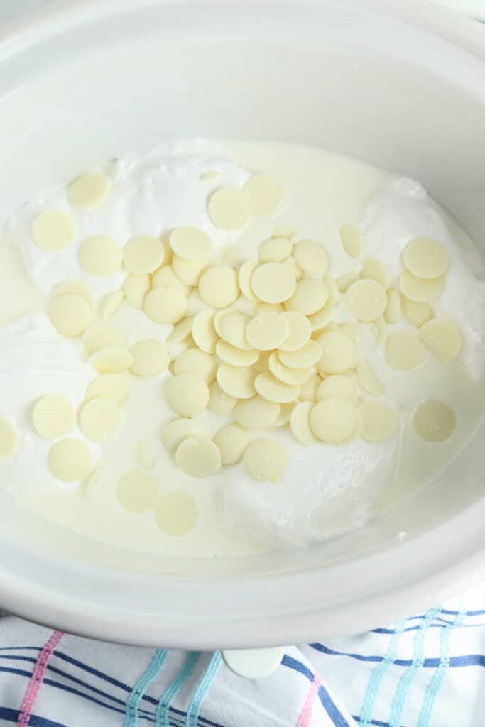 White chocolate and milk in crockpot
