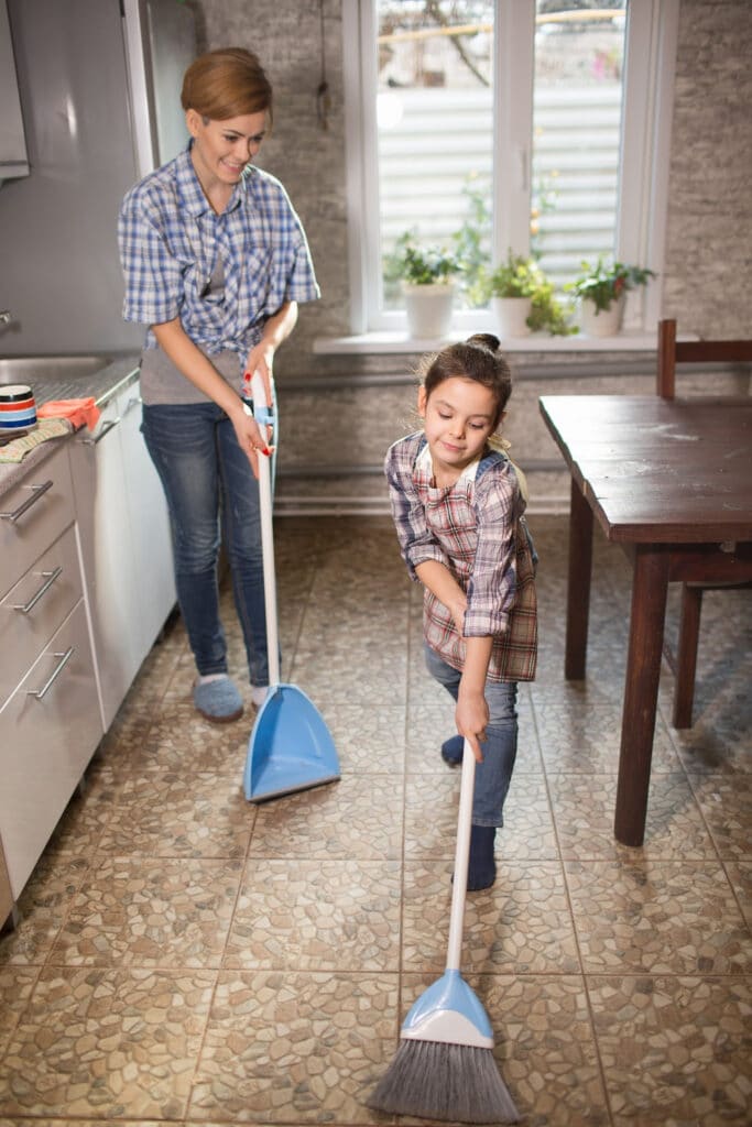 child helping with chores