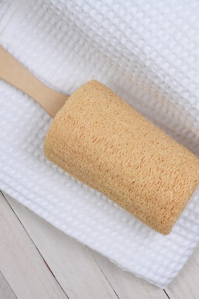 loofah sponge in bathroom