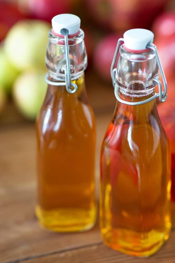 white rice vinegar in class bottles