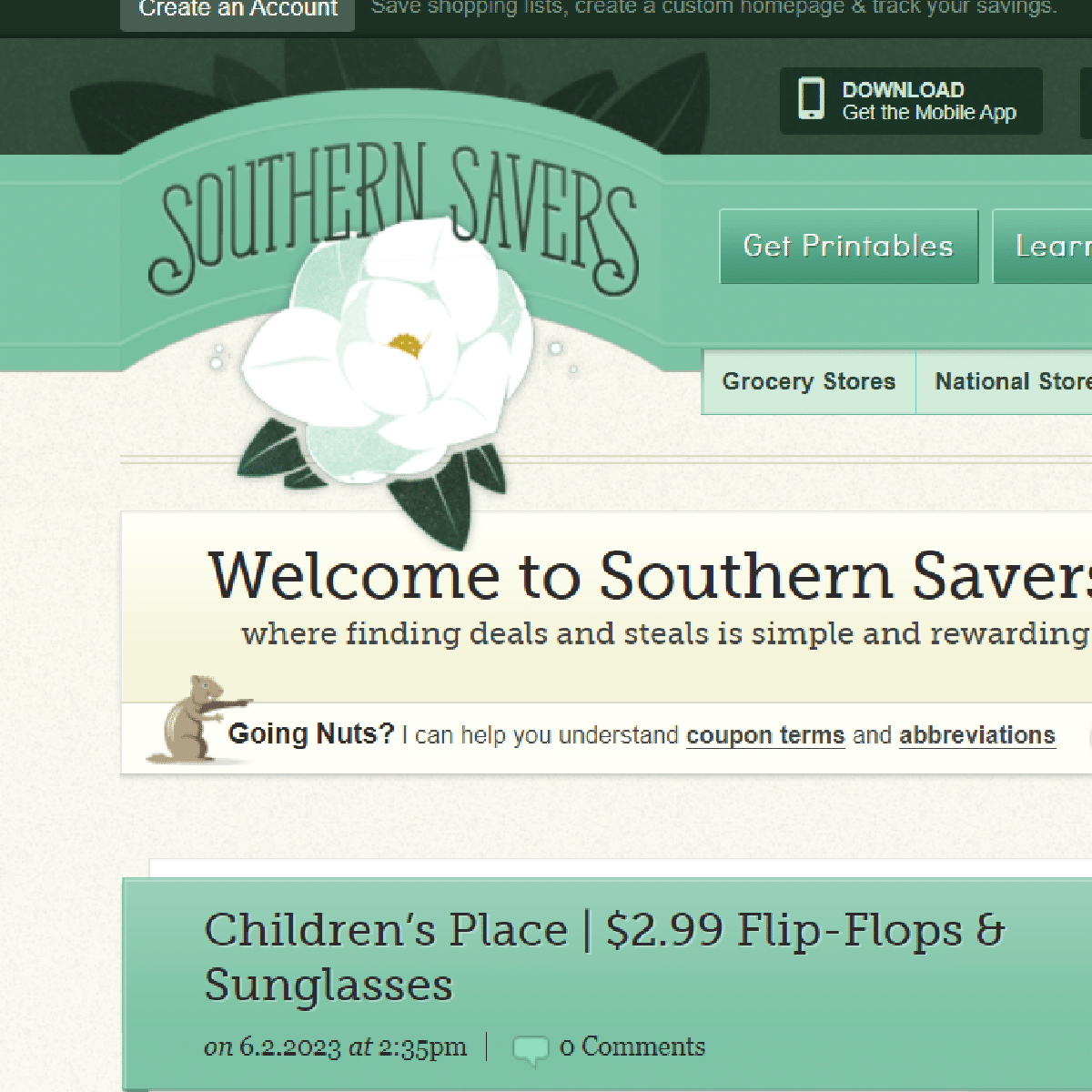 Southern Savers Coupon Blog screenshot of website