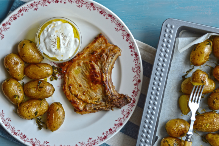 grilled pork chops with baked potatoes