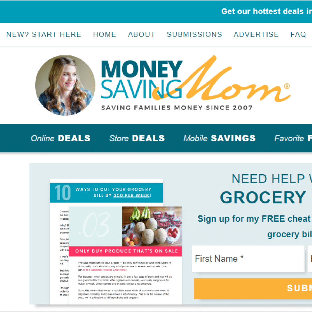 money saving mom screenshot of website