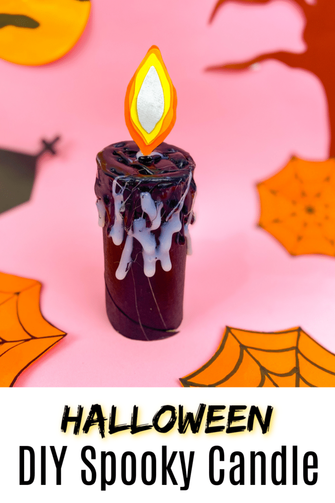 Halloween DIY Spooky Candle on pink background