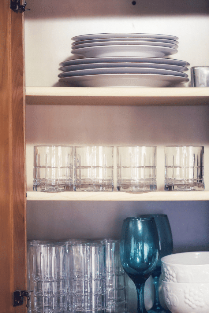 drinking glasses in cabinet