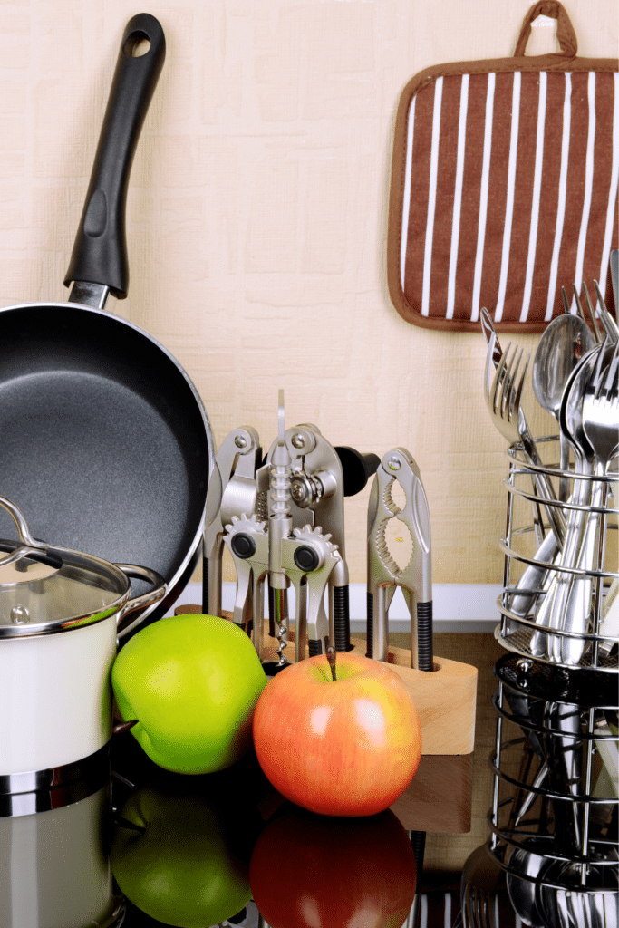 too many kitchen utensils on kitchen countertops - how to pare down