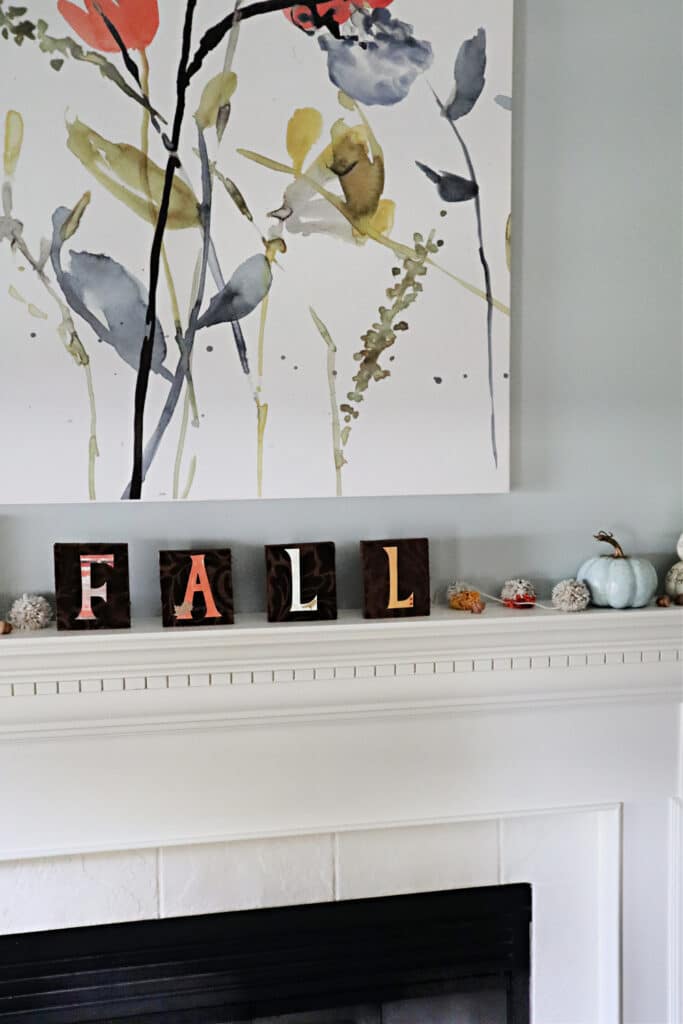 Fall lettering on fireplace