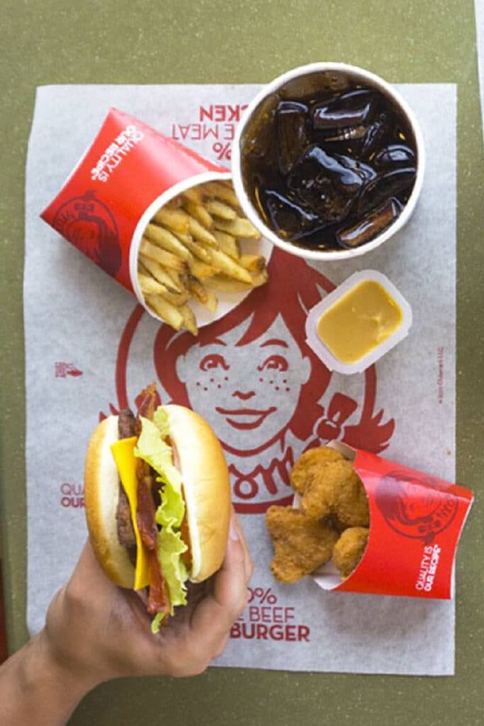 Wendys restaurant free food - picture of a Wendy's soft drink, chicken nuggets, and fries