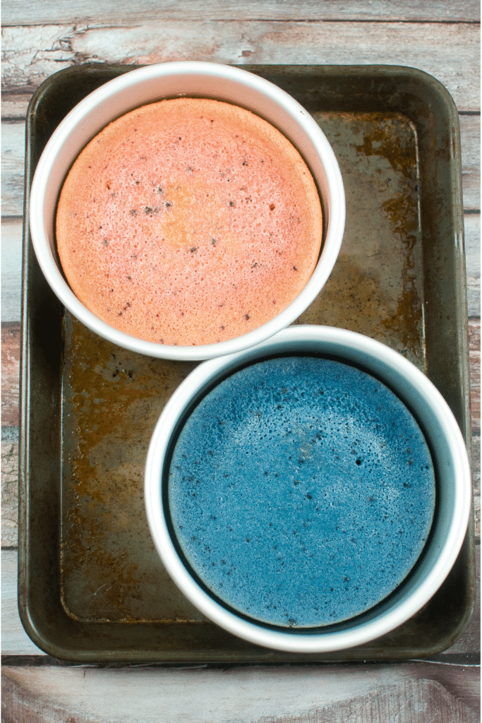 baked pink and blue cakes