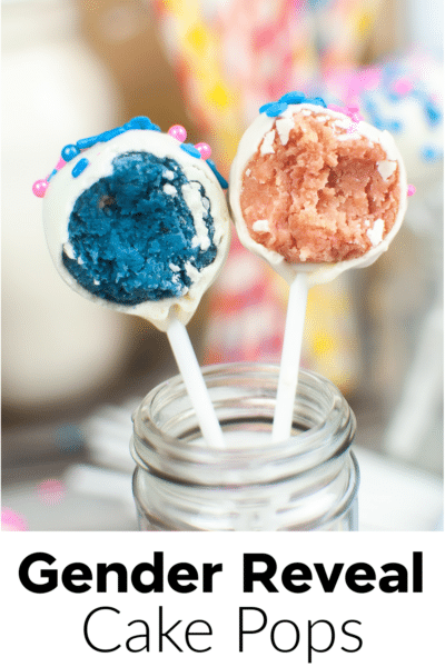 gender reveal cake pops in glass jar