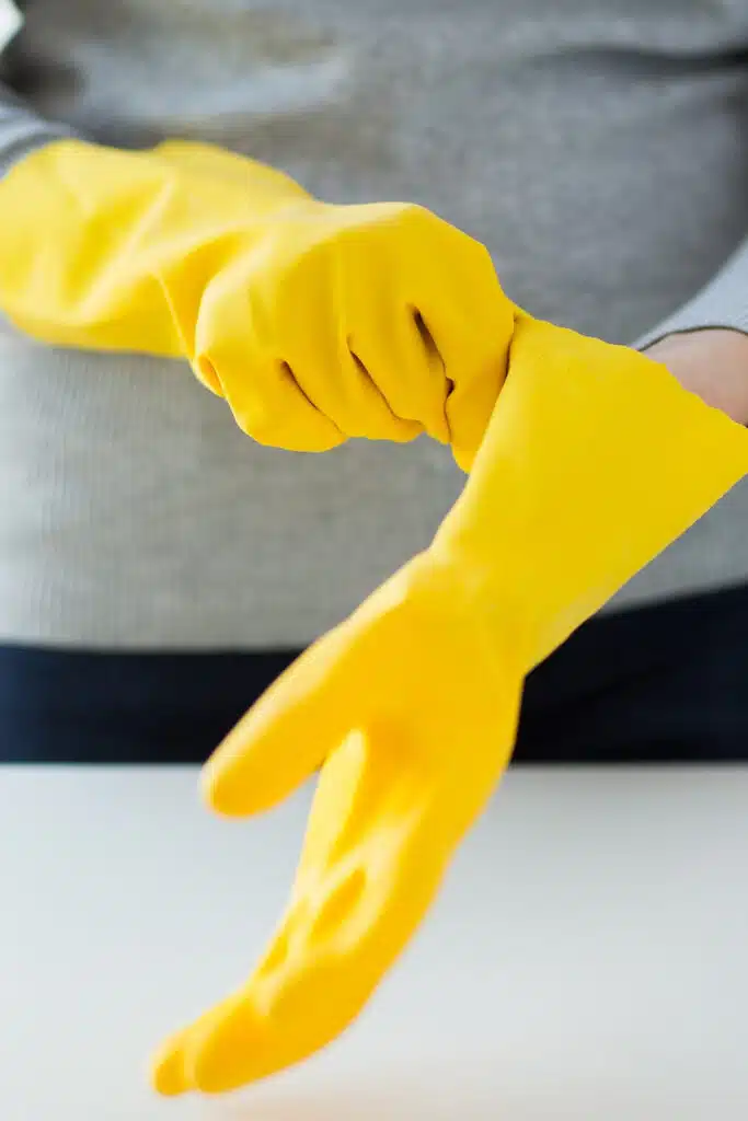 yellow rubber gloves for cleaning caddy