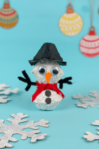 Completed Snowman Egg Carton Craft
