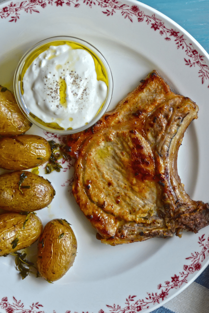 Grilled Pork Chops with small mini potatoes