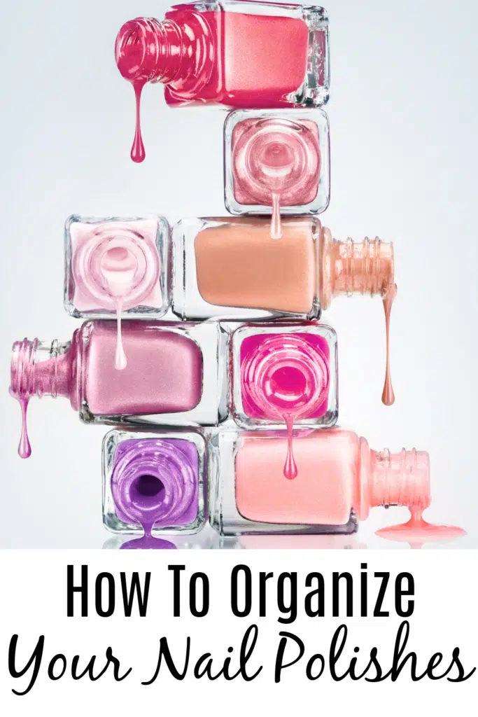 How to organize your nail polishes - pictured stack of open bottles of nail polishes