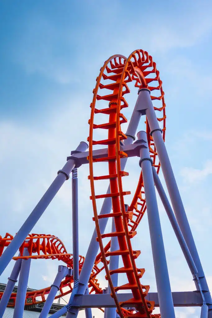 watching virtual rides from Disney - pictured rollercoaster ride (blue and red)
