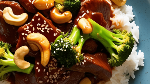 Orange beef with Cashews and Brocolli