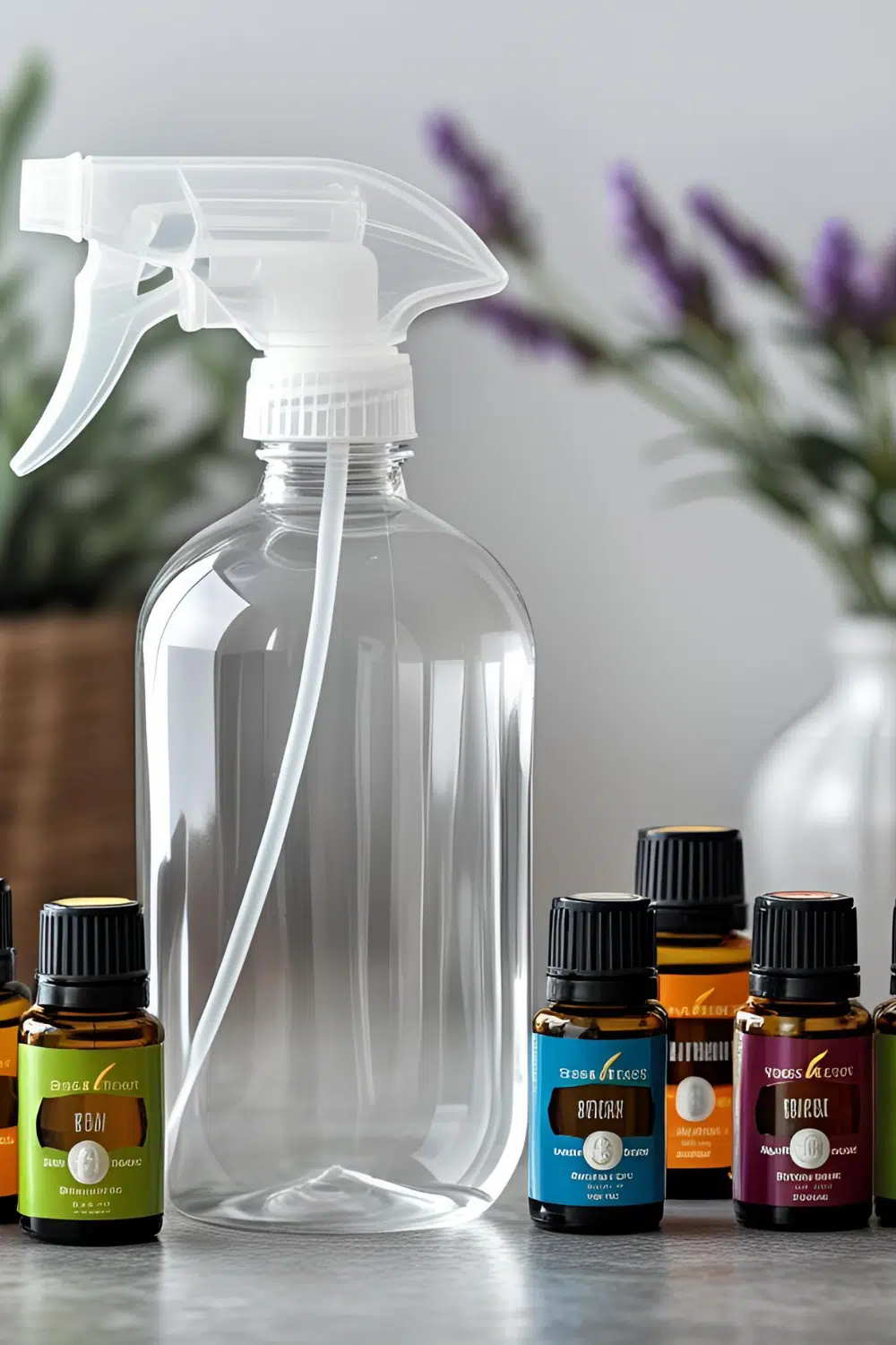 clear plastic bottle and essential oils