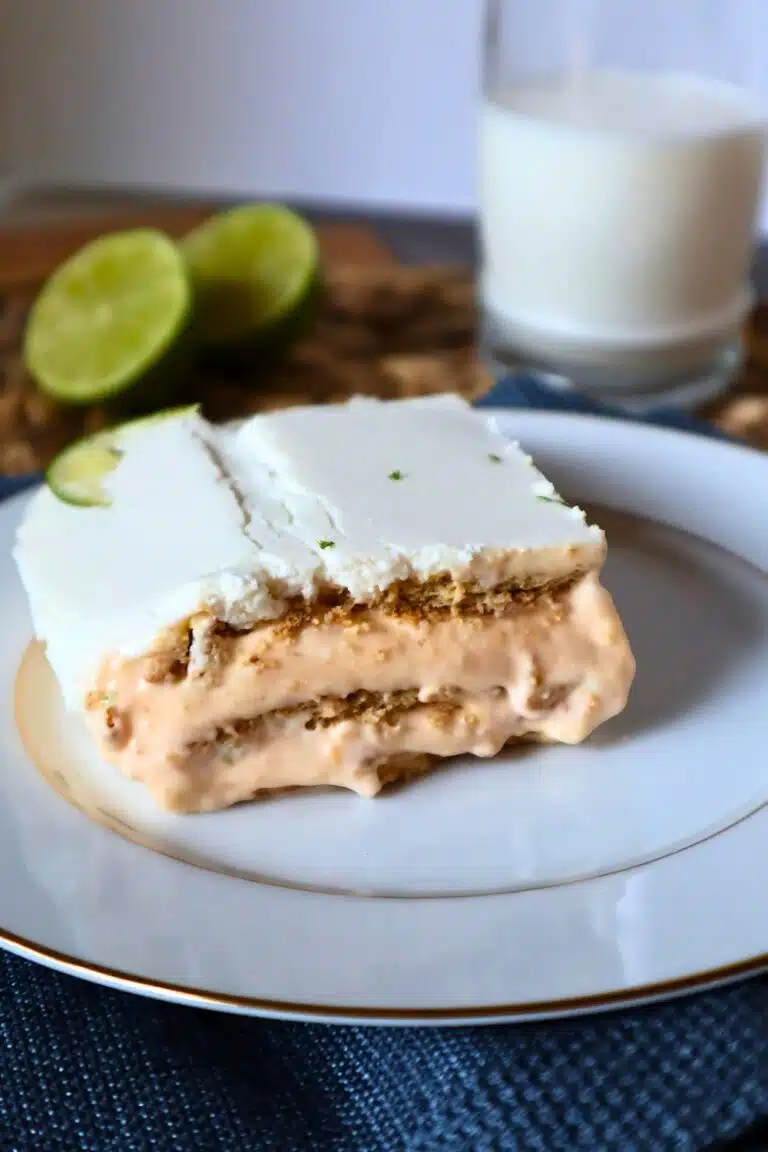 Key Lime eclair cake on plate ready to serve