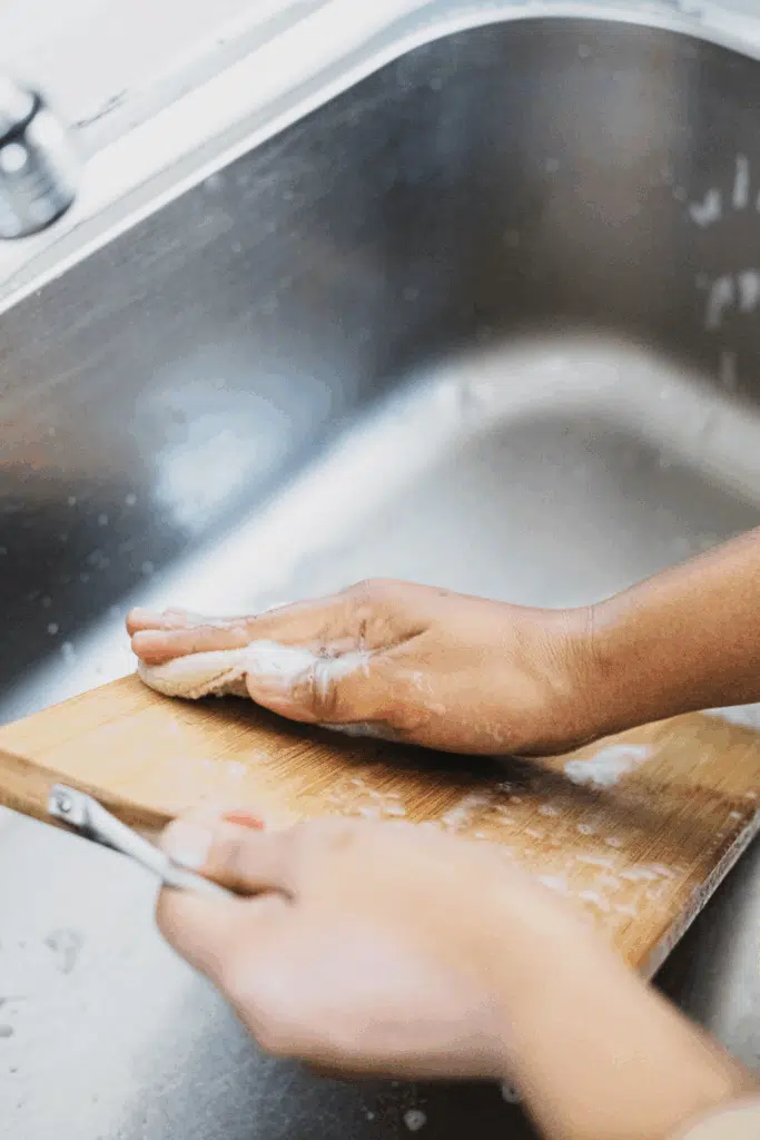 cleaning cutting board with soap
