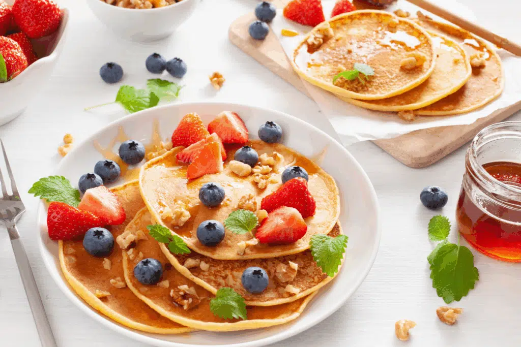 Nuts berries pancakes Photo Credit Canva Pro Stock Image