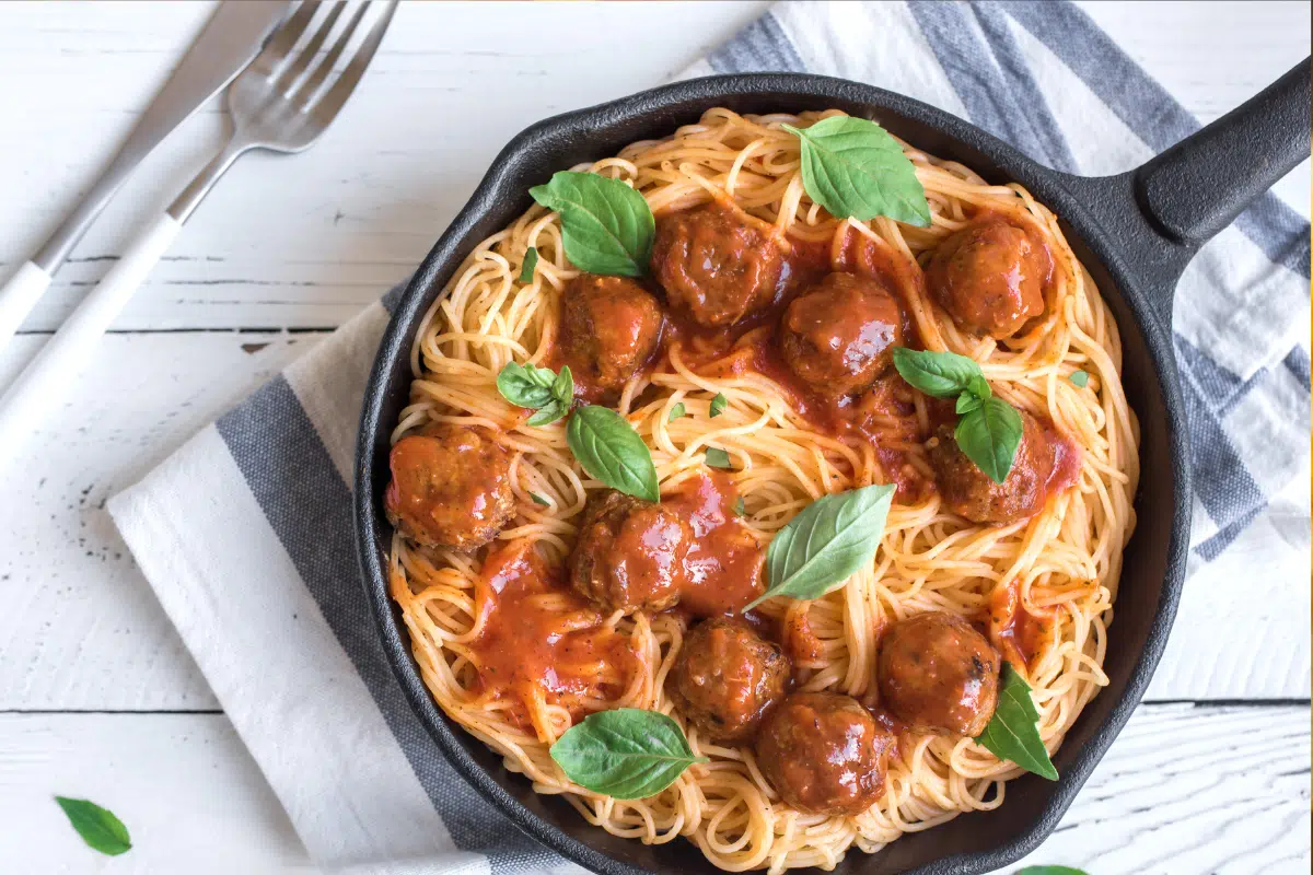 spaghetti and mushroom meatballs Photo Credit Canva Pro Stock Image