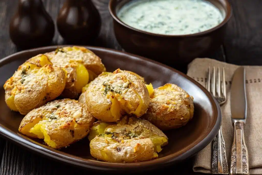 crispy smashed potatoes Credit Canva pro Stock Image