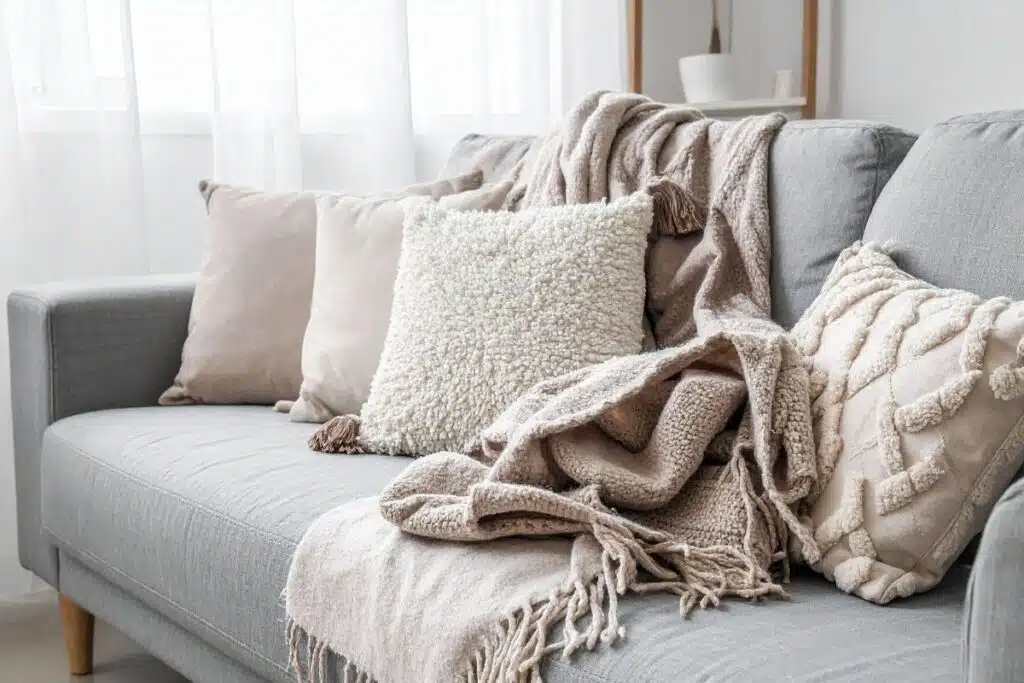 pillows blanket couch Photo Credit Canva pro Stock Image