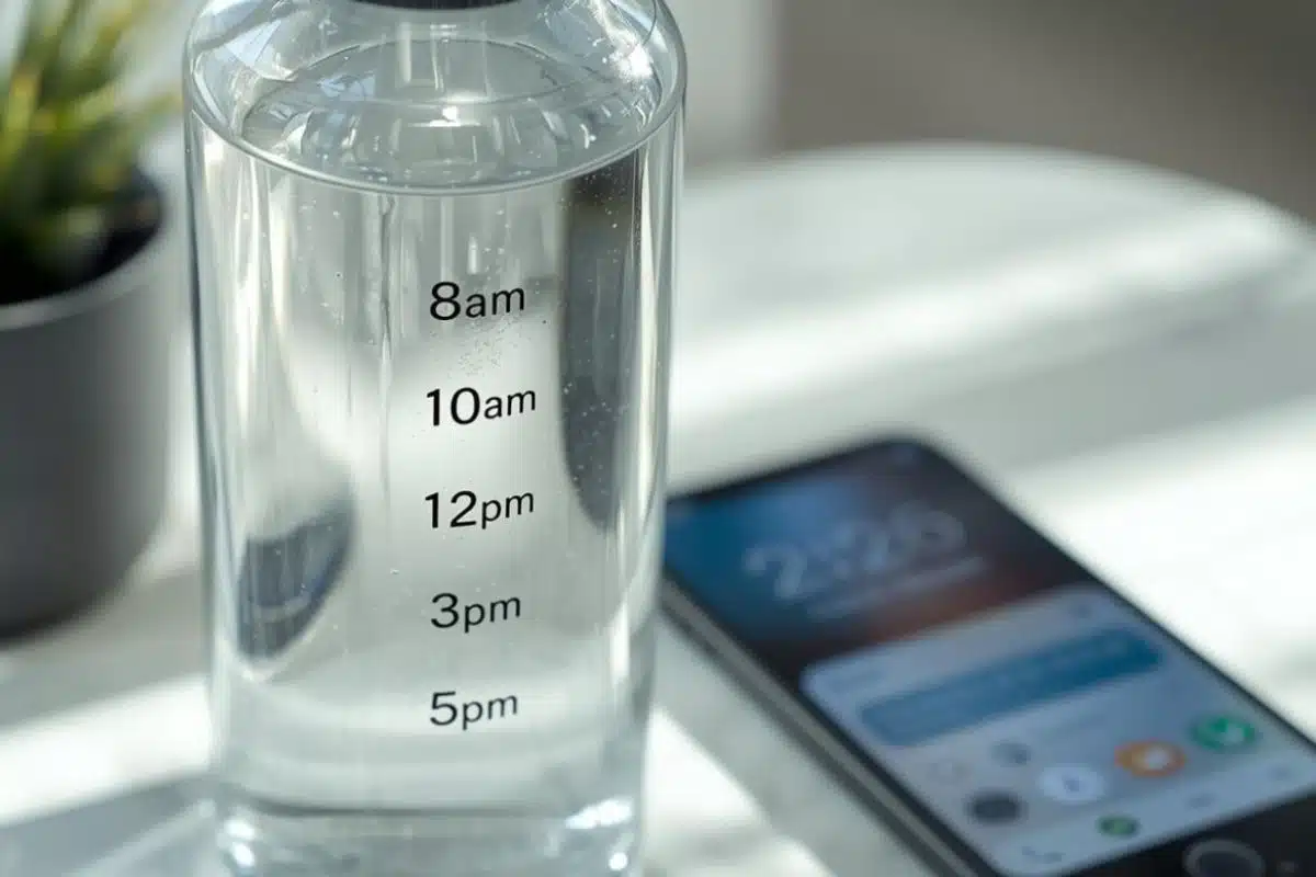 water bottle with times Photo Credit Canva Pro Stock Image