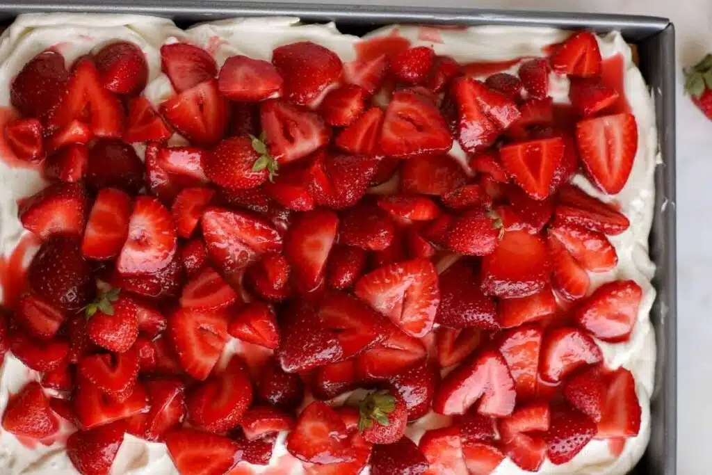 Strawberry Sheet cake Photo Credit Celebrating Sweets