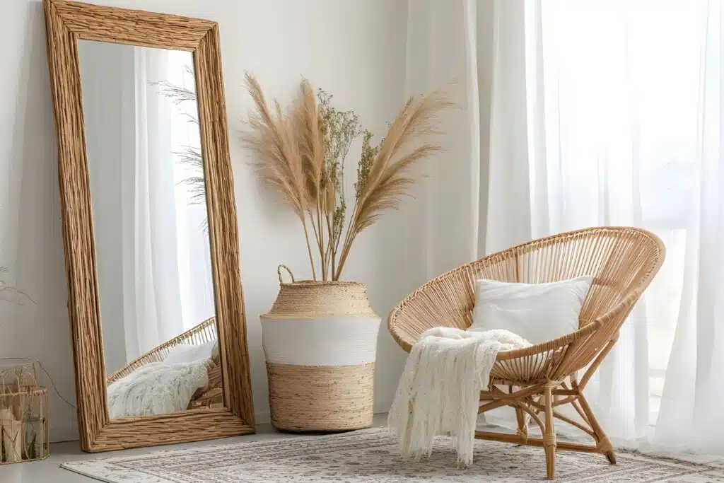 Wicker chair living room mirror Photo Credit Canva Pro Stock Image
