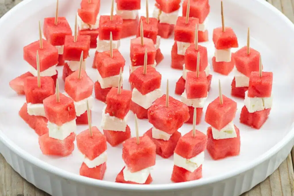 Feta Cheese on Watermelon Image Credit Lemons & Olive