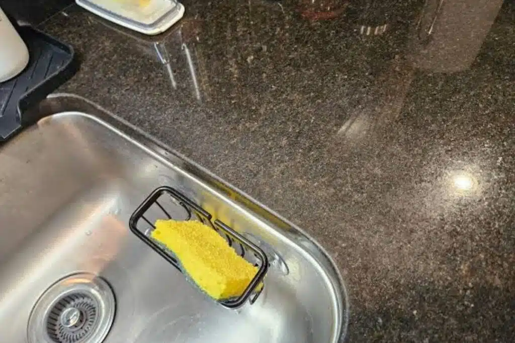 Cloudy granite countertop around sink Photo Credit Reddit